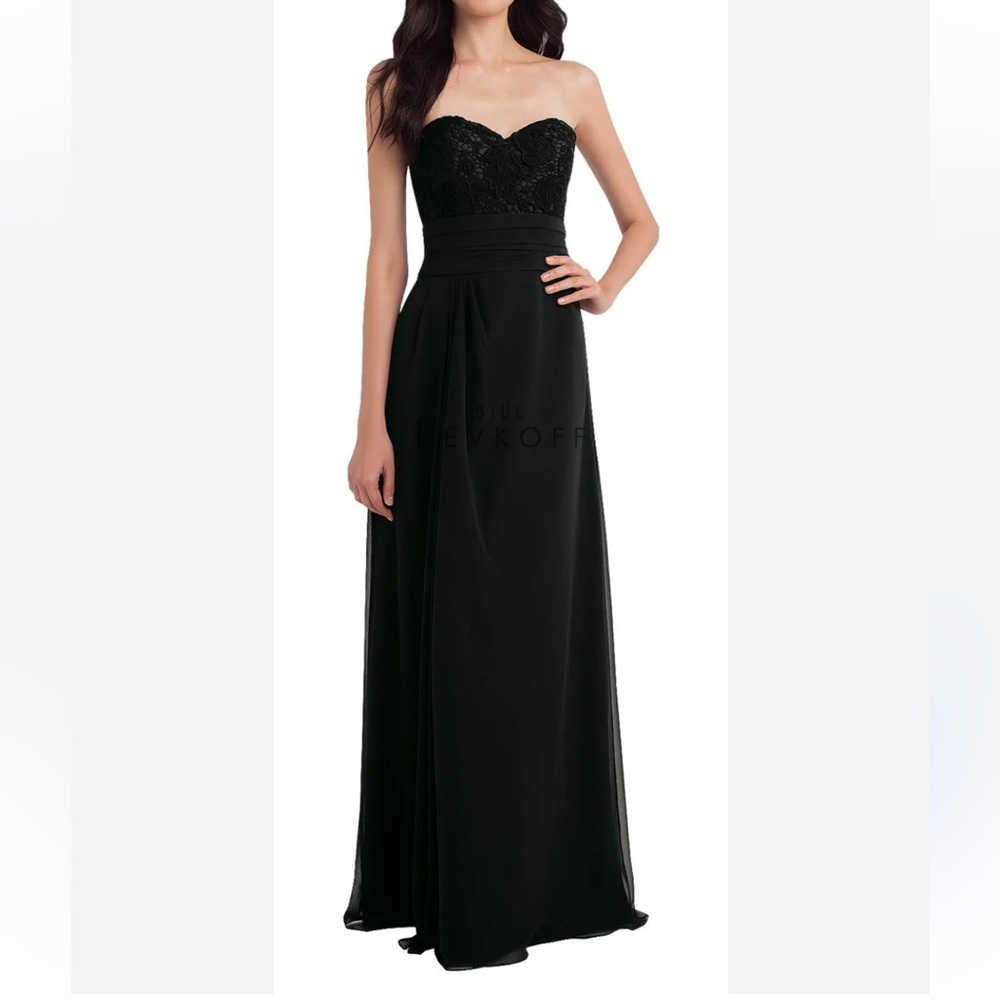 Bill Levkoff Black Strapless Sweetheart Dress Removable Halter Bridesmaids 6